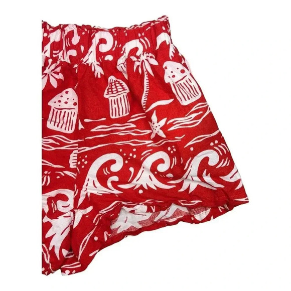 C & California Women's Medium Red Hawaiian Pattern 100% Linen Shorts - Picture 3 of 6
